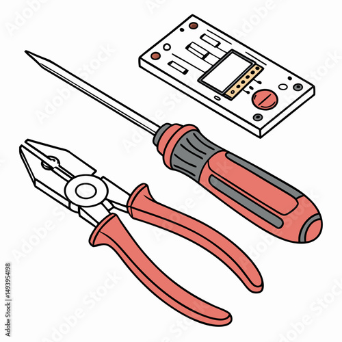 Repair tools screwdriver pliers multimeter electronics