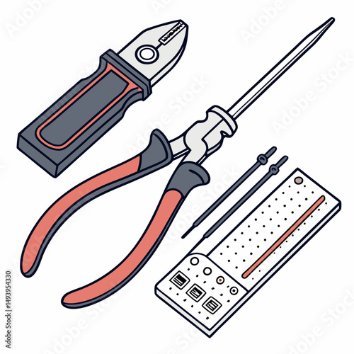 Professional isometric illustration of electronics tools on white background