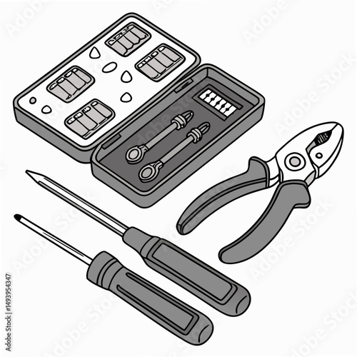 Professional tool kit illustration isolated on white background