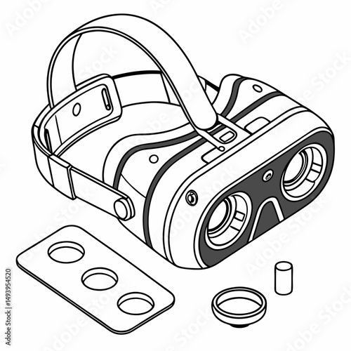 Virtual reality headset line art illustration components
