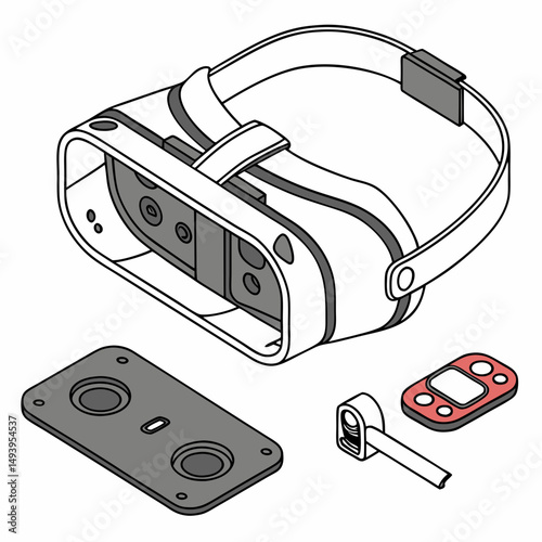 Virtual reality headset with accessories and controller