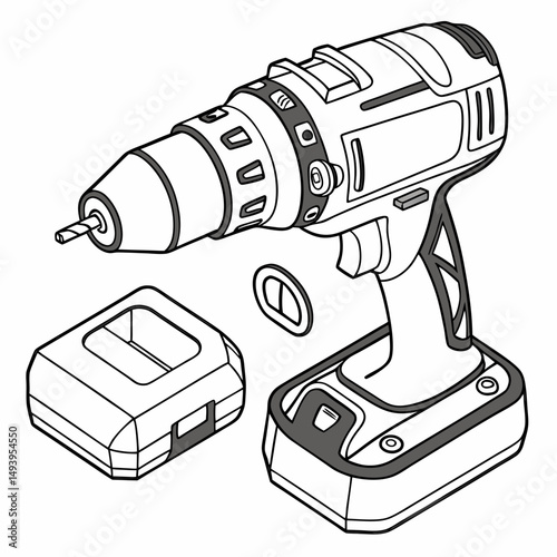 Cordless drill battery power tool illustration