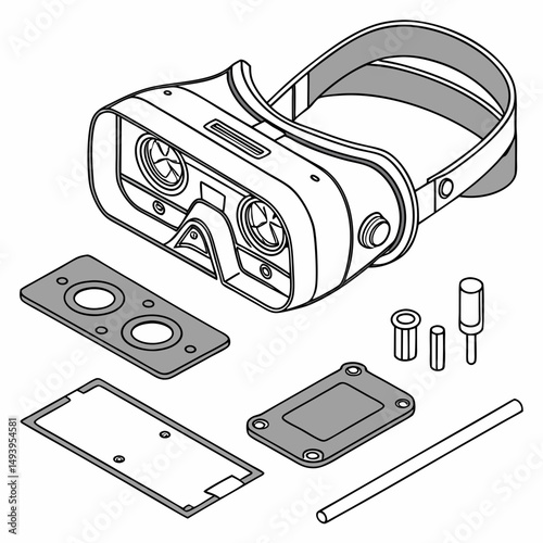 Virtual reality headset disassembled parts diagram