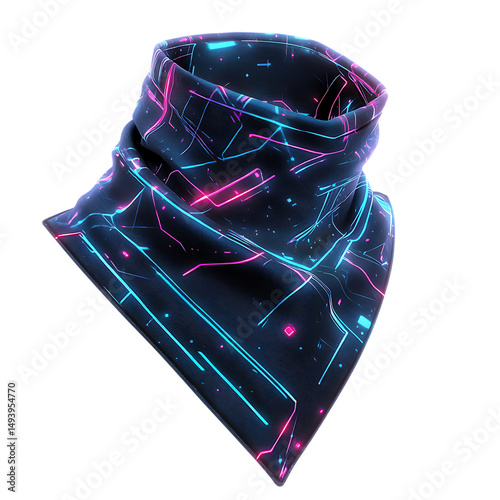 Trendy Cooling Bandana with Futuristic Pattern Isolated on Transparent Background
