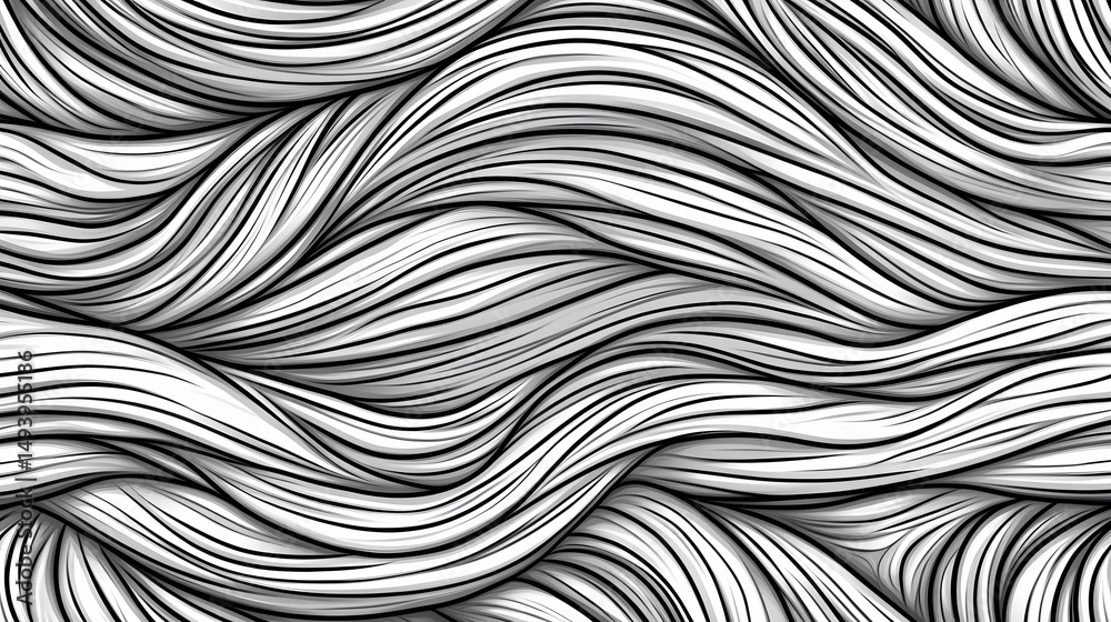 Obraz premium Abstract Black White Wavy Lines Seamless Pattern Texture Background