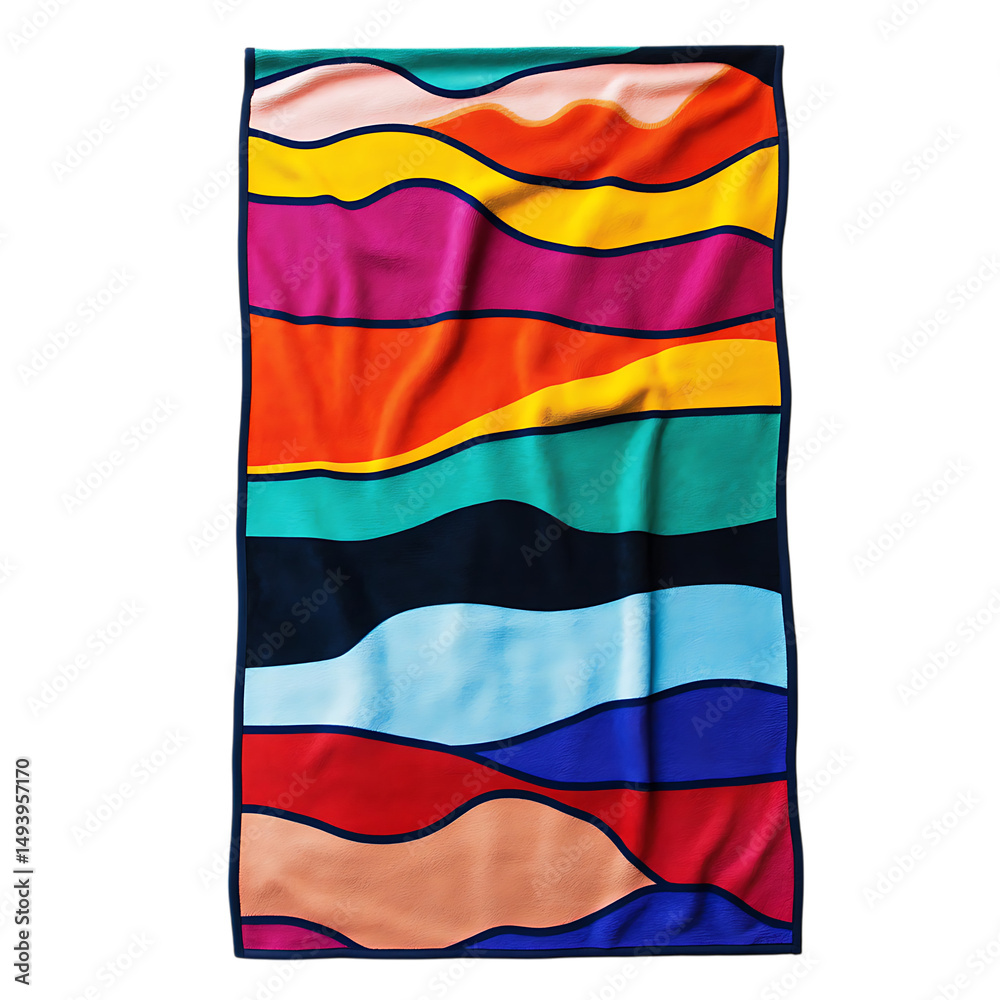 Fototapeta premium Bold Beach Towel with Oversized Vibrant Graphic Art Isolated on Transparent Background
