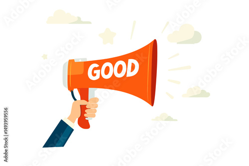 The image of a man with a loudspeaker showcases the moment when a good idea emerges, highlighting the brain's ability to produce intelligent thoughts