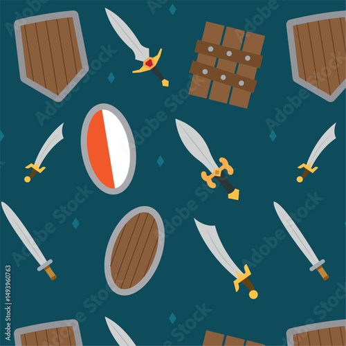 Medieval weapons pattern background Vector