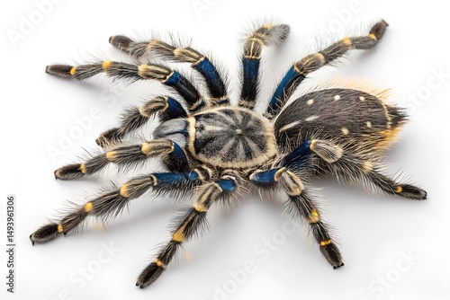 Stunning blue tarantula spider close up isolated white background photo