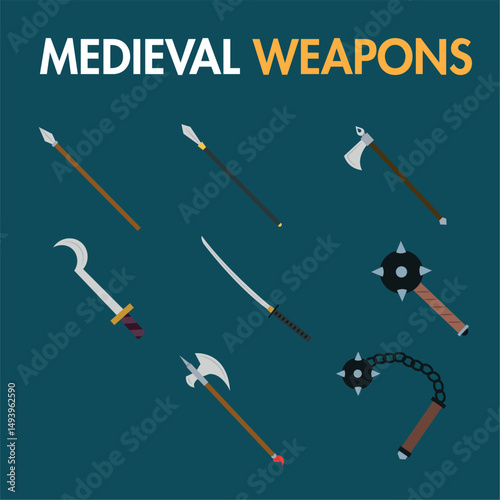 Set of medieval weapons icons Vector