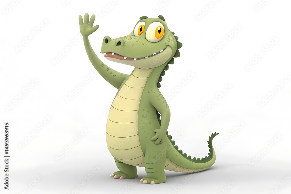 Obraz premium Friendly cartoon crocodile waving hello cute reptile illustration