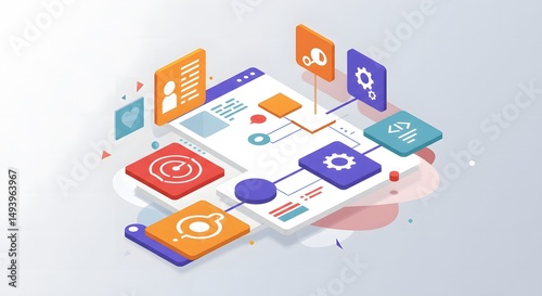 Isometric Layout Showing Digital Process and Communication Flow