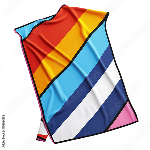 Modern Beach Towel with Large Vibrant Diagonal Stripes Isolated on Transparent Background