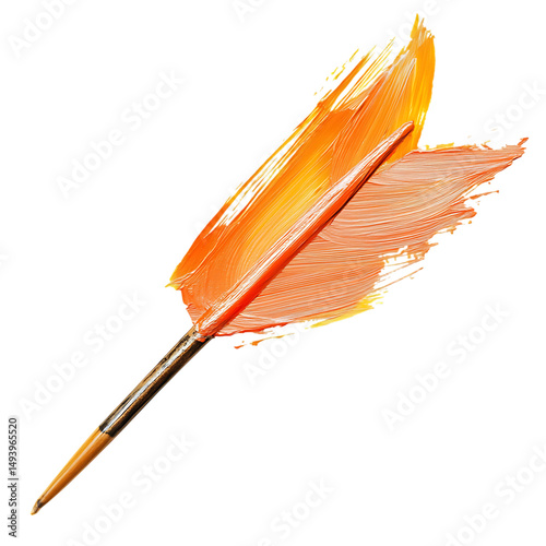 Artistic Arrow with Vibrant Brush Strokes in Aprico Isolated on Transparent Background