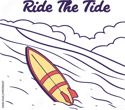 Surfing the sea wave illustration features a surfer and surfboard vector design