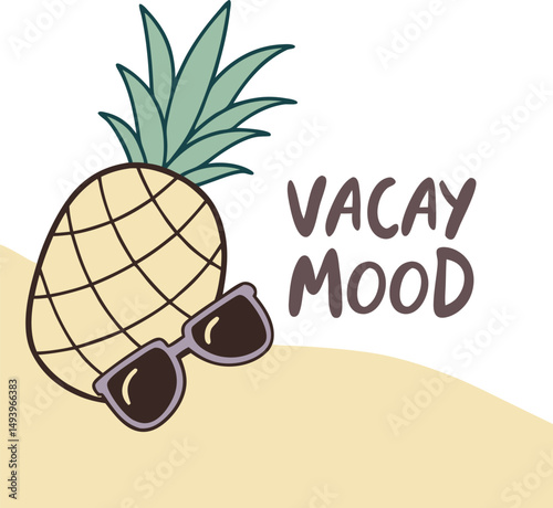 Vector illustration shows a fresh pineapple and coconut, sweet tropical fruit for healthy summer food design