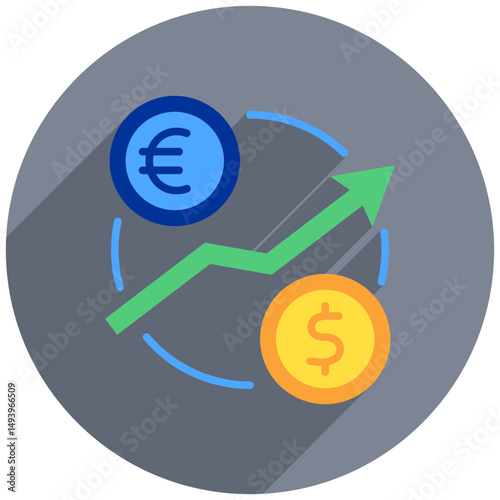 Currency Rate rounded flat color, mini illustration icon. use for modern concept, print, UI, UX kit, web and app development. Vector related to sales, logistic and ecommerce