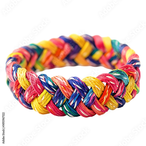 Vibrant Woven Bracelet with Chunky Interlaced Threads Isolated on Transparent Background