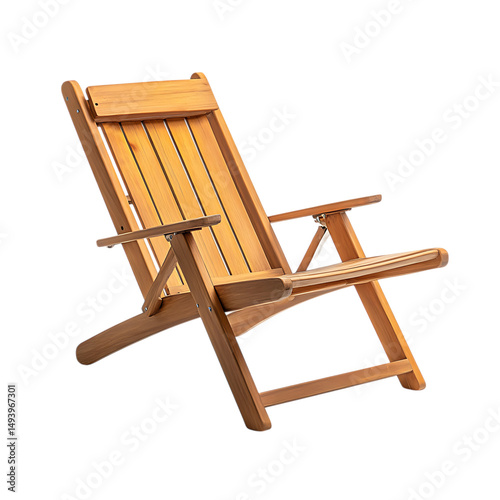 Contemporary Reclining Wooden Beach Chair Isolated on Transparent Background