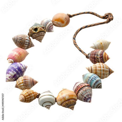 Playful Shell Anklet with a Mix of Irregular Color Isolated on Transparent Background