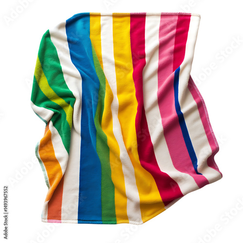 Modern Beach Towel with Expansive Colorful Stripes Isolated on Transparent Background