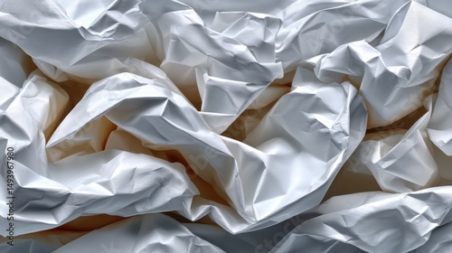 Abstract Close-Up of Crumpled White Paper Texture with Shadows and Highlights