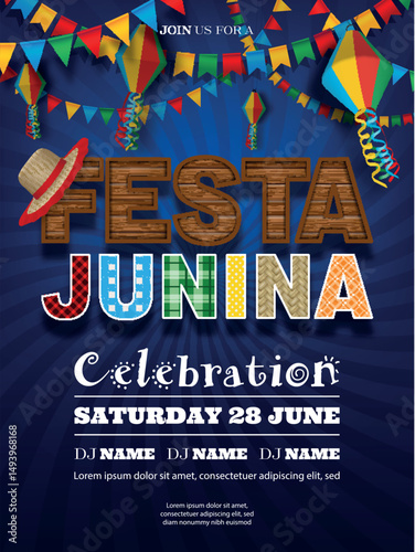 festa junina background with colorful lanterns and pennants. festa junina celebration poster