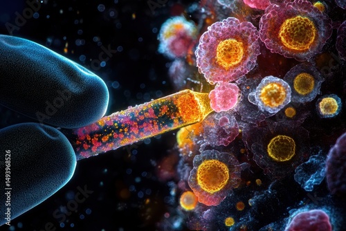 Exploration of vibrant cellular structures illuminated by bioluminescence in a microscopic view showcasing intricate design and color variation