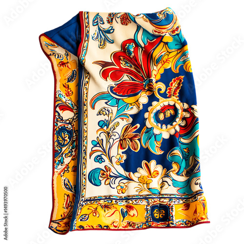 Luxurious Beach Towel with Large Ornate Decorative Isolated on Transparent Background