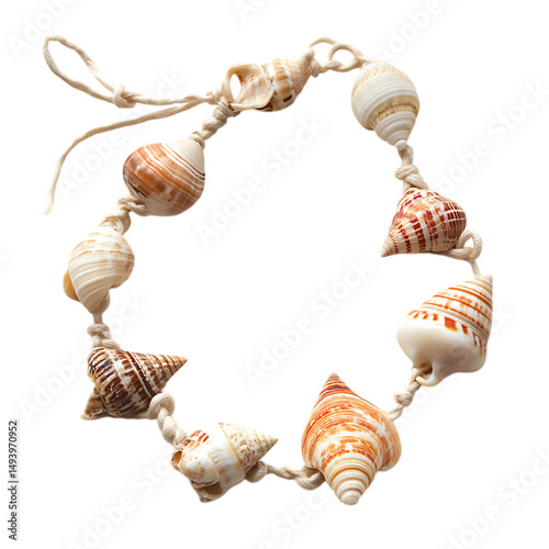 Coastal Shell Anklet with Smooth Beach Shells Isolated on Transparent Background