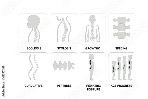 Scoliosis silhouette icons set. spine health and posture correction symbols