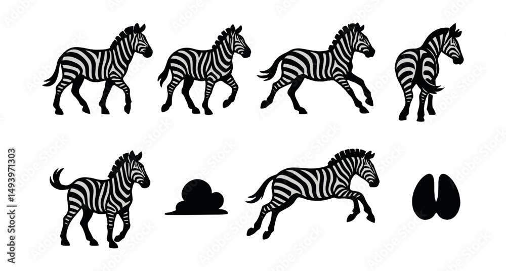 Obraz premium Animal and nature silhouette icons set. wildlife and safari style symbols