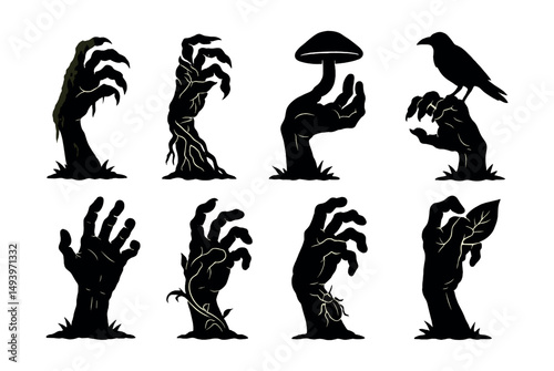 Halloween silhouette icons set. spooky, eerie symbols for haunting themes