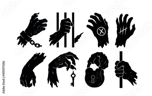 Horror and halloween silhouette icons set. spooky and creepy design elements