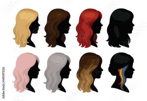 Hairstyles silhouette icons set. haircuts and beauty design elements