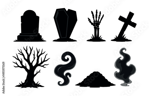 Halloween and spooky silhouette icons set. creepy and eerie elements collection