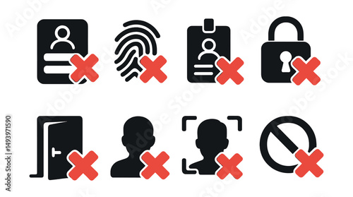Access denial silhouette icons set. security and restriction symbols
