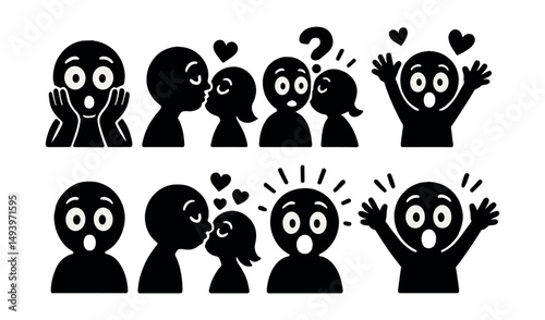 Emotions and reactions silhouette icons set. expression and face symbols