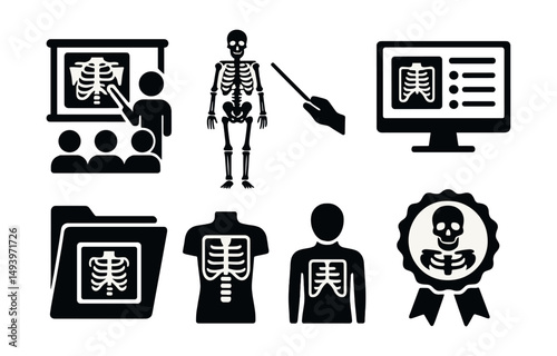 Medical education silhouette icons set. anatomy and healthcare symbols