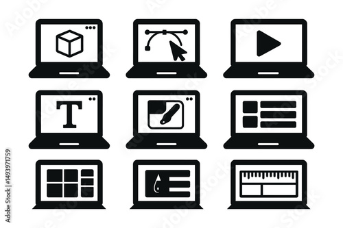 Graphic design silhouette icons set. art and creative tools for digital design