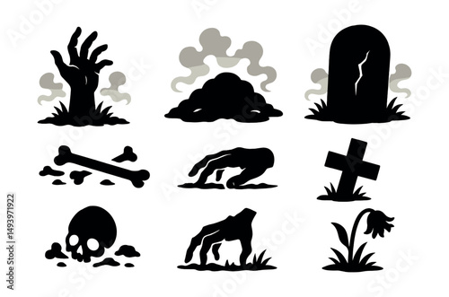 Horror and halloween silhouette icons set. spooky and eerie symbol collection