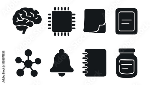 Technology and education silhouette icons set. digital learning symbols collection