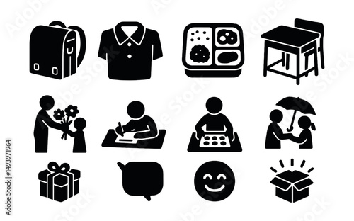Education and school silhouette icons set. learning and classroom symbol collection