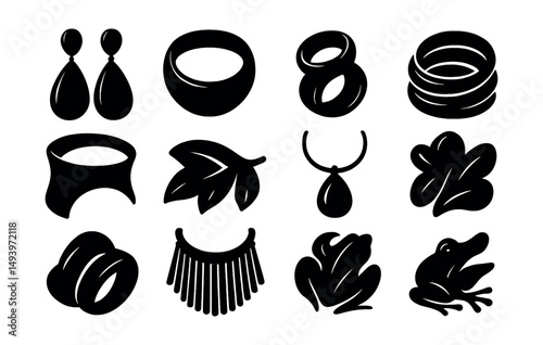 Jewelry and fashion silhouette icons set. accessories and style symbols photo