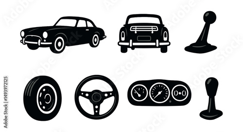 Classic car silhouette icons set. automotive symbols and vintage vehicle signs