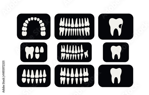 Dental health silhouette icons set. toothcare and hygiene symbols