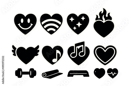 Heart silhouette icons set. love, emotion, fitness symbols for universal use