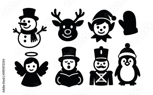 Holiday silhouette icons set. festive and seasonal design symbols