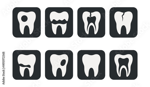 Dental care silhouette icons set. oral health and tooth treatment symbols