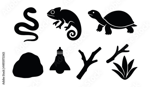 Wildlife and nature silhouette icons set. animal and habitat symbols